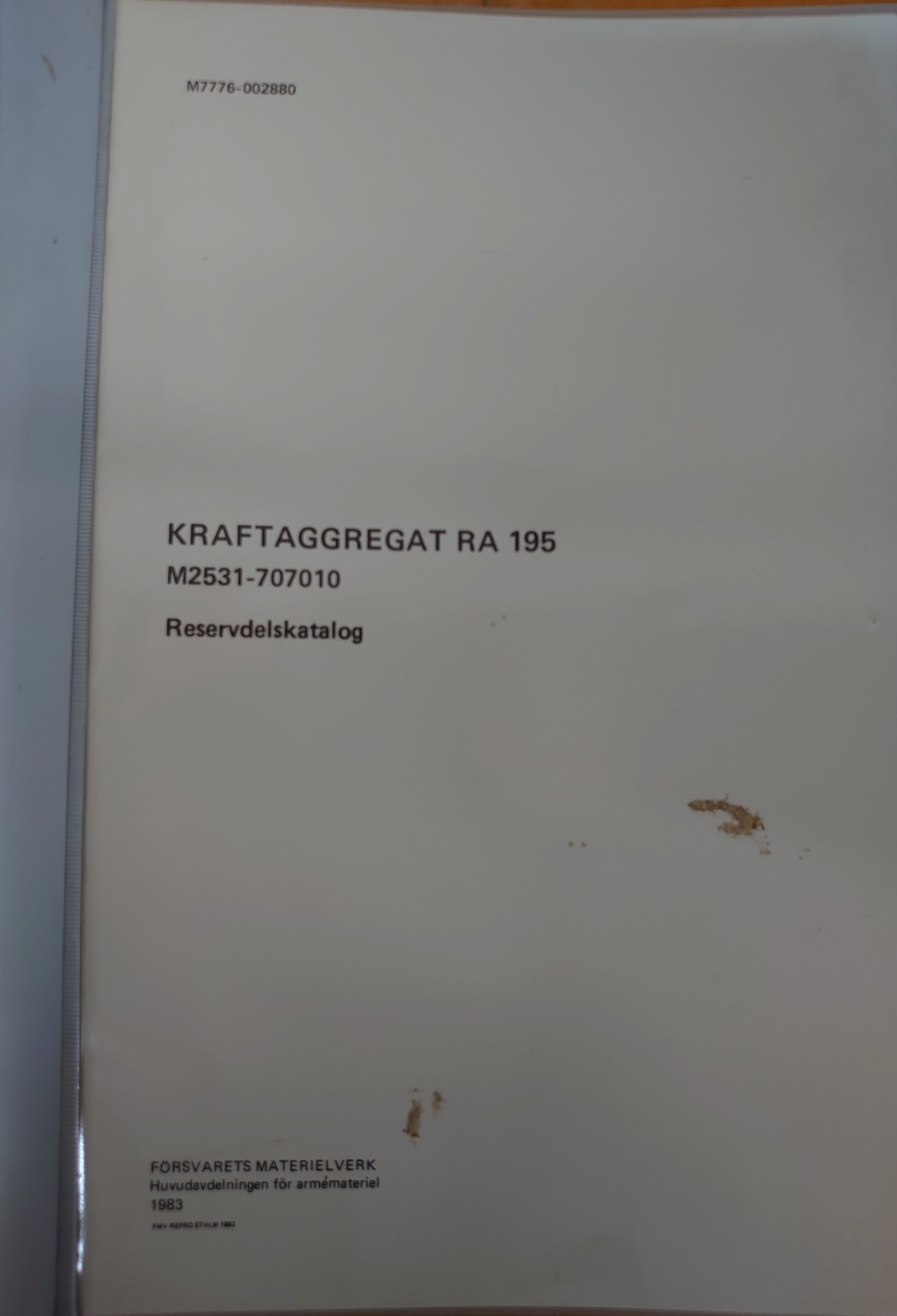 Kraftaggregat RA 195 Reservdelskatalog