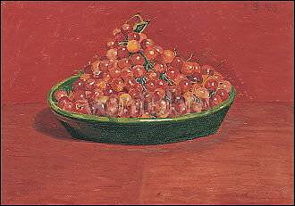 Red Cherries on Red Background (1909), Postcard