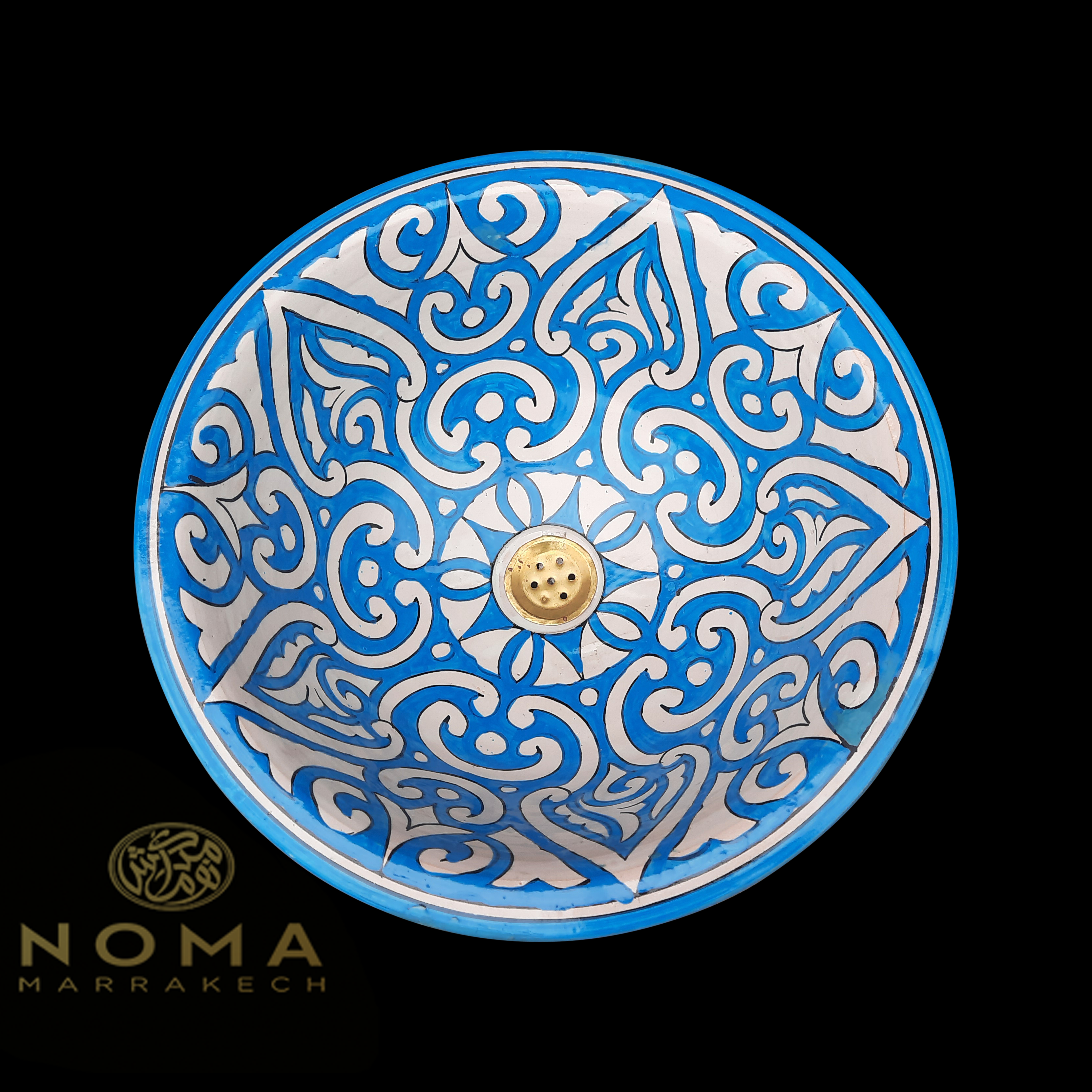 Lavabo de baño de Marruecos en diseño turquesa pintado a mano.