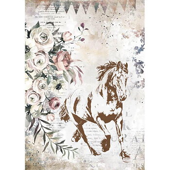 Rispapper A4 Stamperia -Romantic Horses running horse