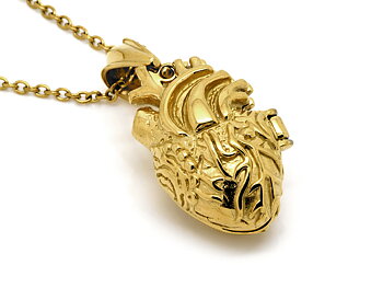 Guld Anatomiskt Hjärta Halsband i Rostfritt Stål, Stor Öppningsbar Berlock, Kärlek Smycke