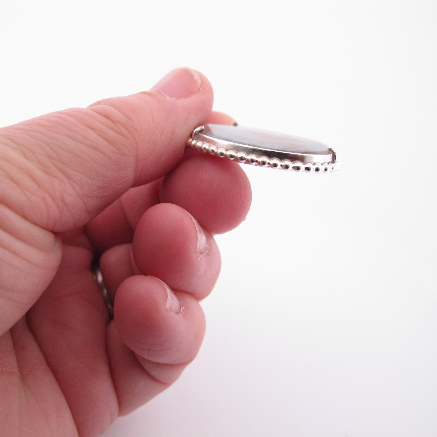 Halsband med handslipad Kalcedon 45x30mm - 4