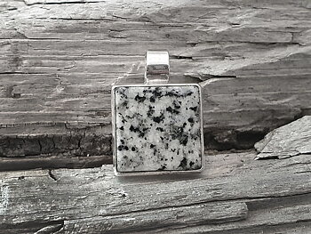 Granite pendant cab square flat 14mm sterling silver