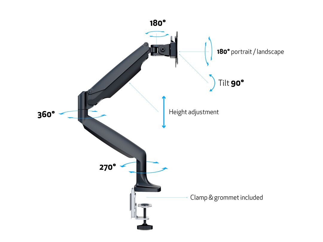M Deskmount Gas Spring Single Black - 15
