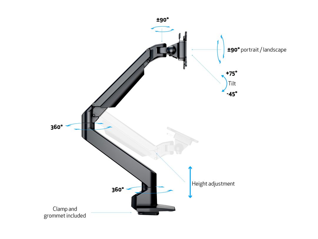 M VESA Gas Lift Arm Single Black - 8