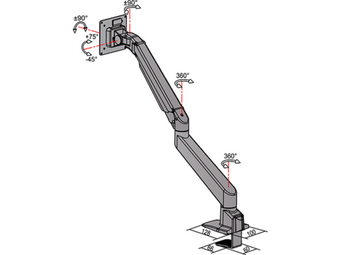 M VESA Gas Lift Arm Single Black