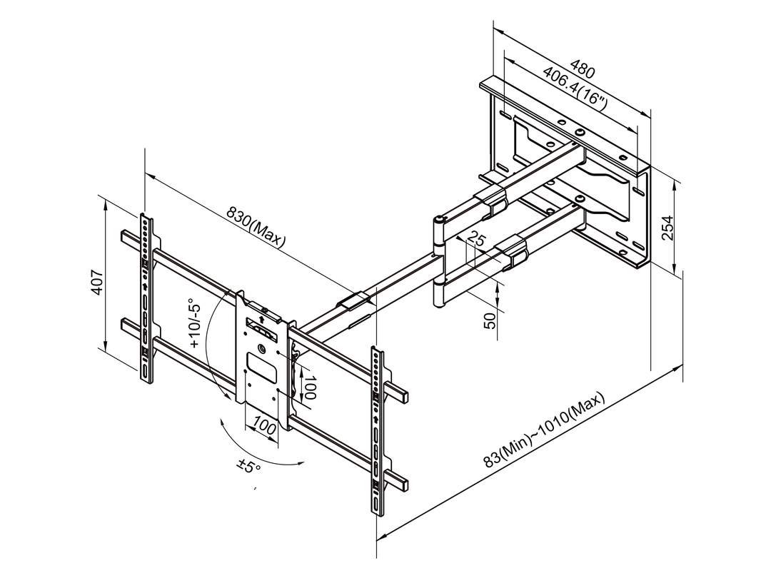 M Universal Long Reach Arm 1010mm HD, Single - 13