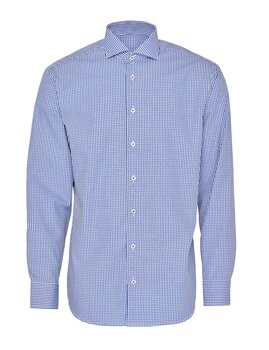 Blå smårutig skjorta i Poplin, Non Iron och Regular fit (Bosweel)