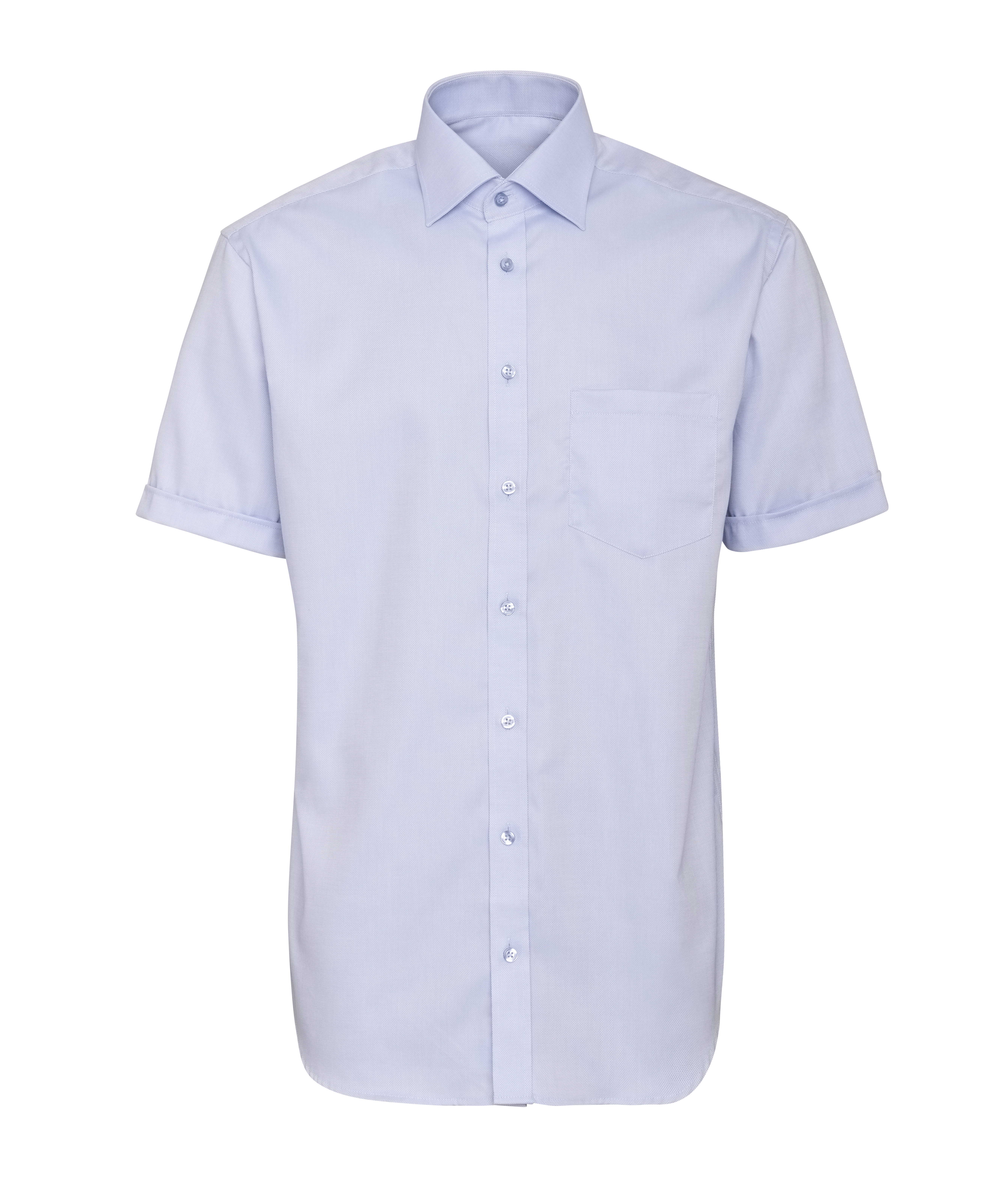 Ljusblå kortärmad skjorta i Structured Cotton, Non Iron och Regular fit (Bosweel)
