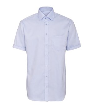 Ljusblå kortärmad skjorta i Structured Cotton, Non Iron och Regular fit (Bosweel)