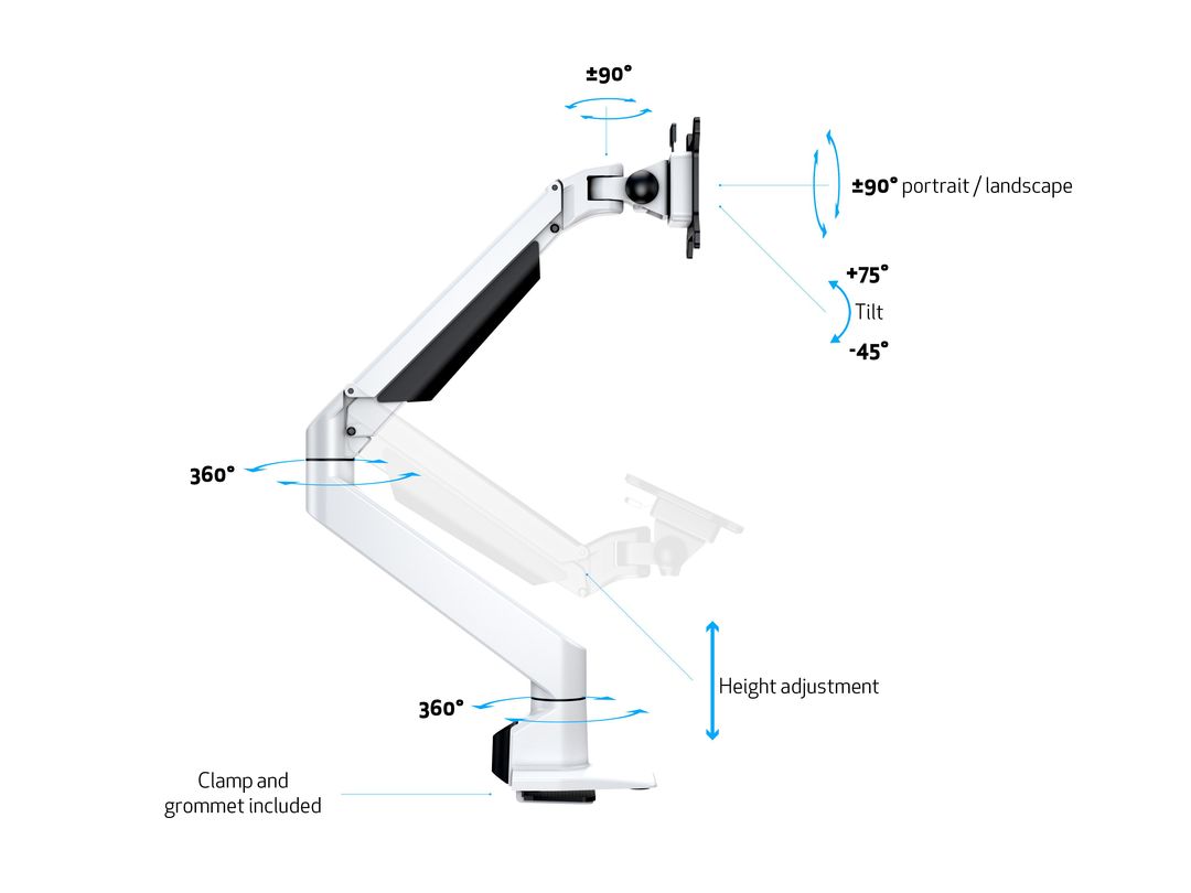 M VESA Gas Lift Arm Single White HD - 7