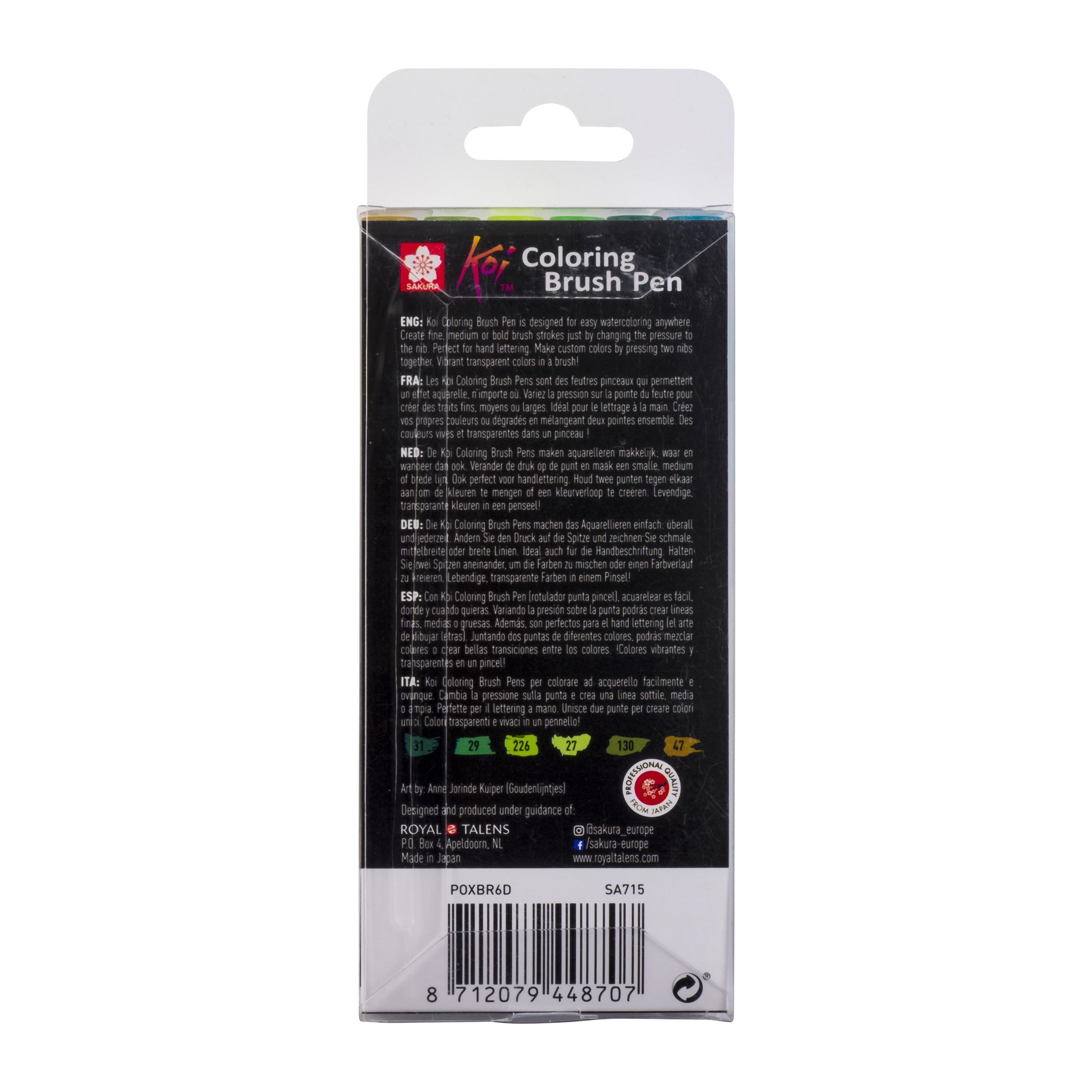Koi colouring brush pen set 6 Botanical - 3