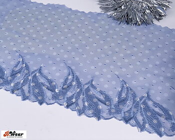 Light blue Tulle lace with dots - 21 cm