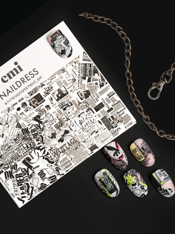 Naildress Slider Design #73 Newspaper print _bw - 2