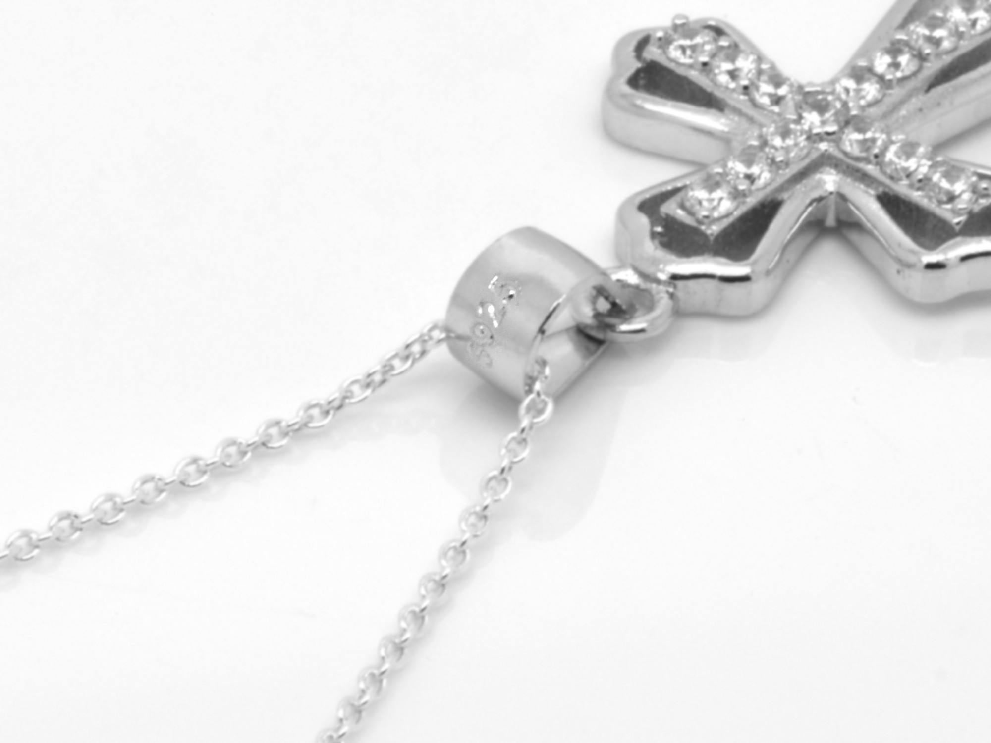 Cubic Zirconia Kors Halsband i Äkta 925 Silver, Kristendom Hänge, 16 CZ Korssmycke - 3