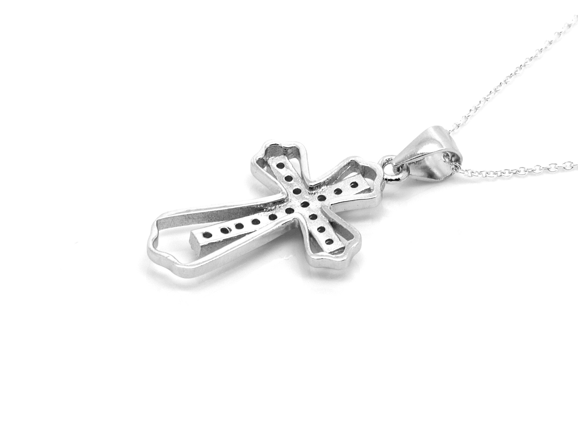 Cubic Zirconia Kors Halsband i Äkta 925 Silver, Kristendom Hänge, 16 CZ Korssmycke - 5