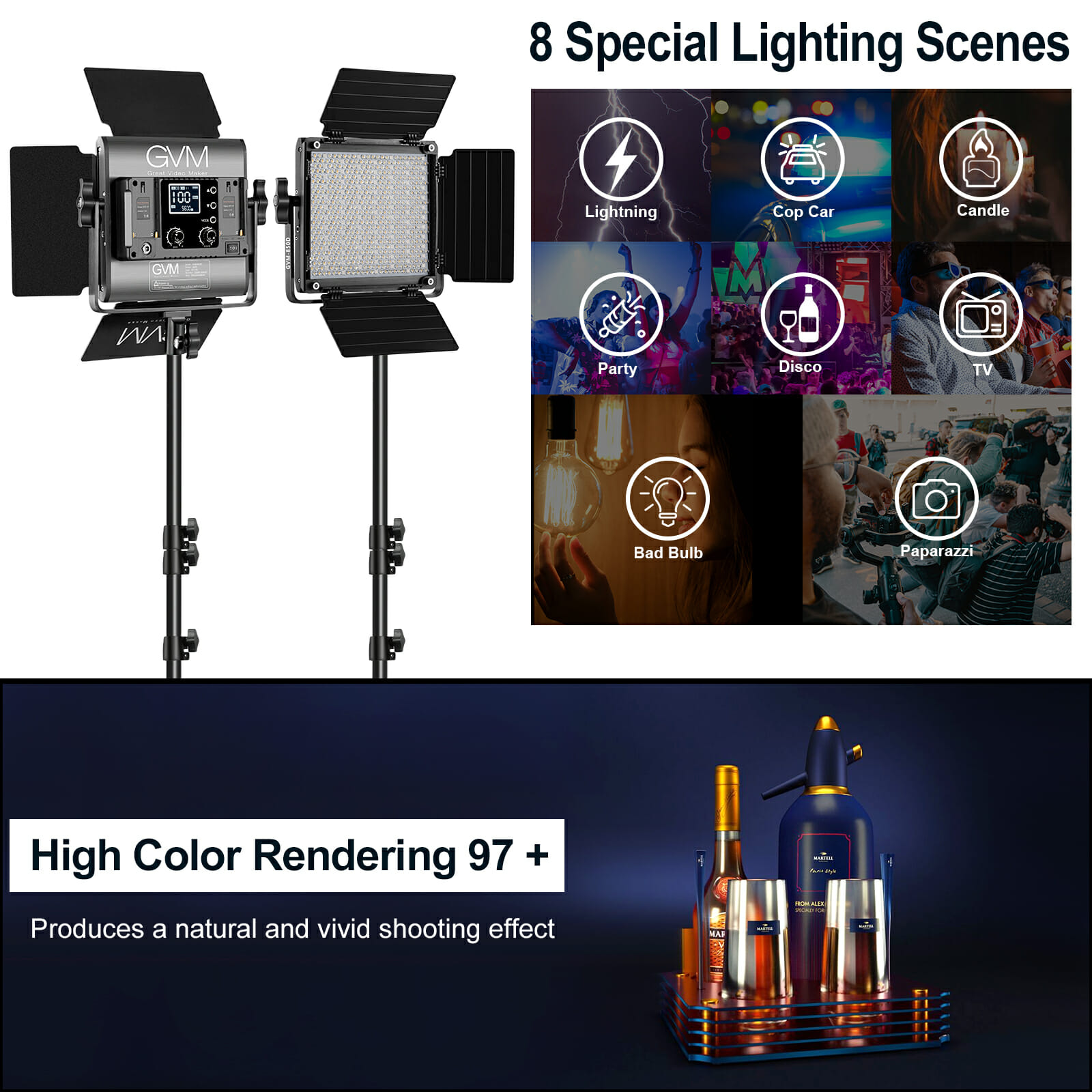 GVM 850D RGB LED Studio 3-Video Light Kit - 9