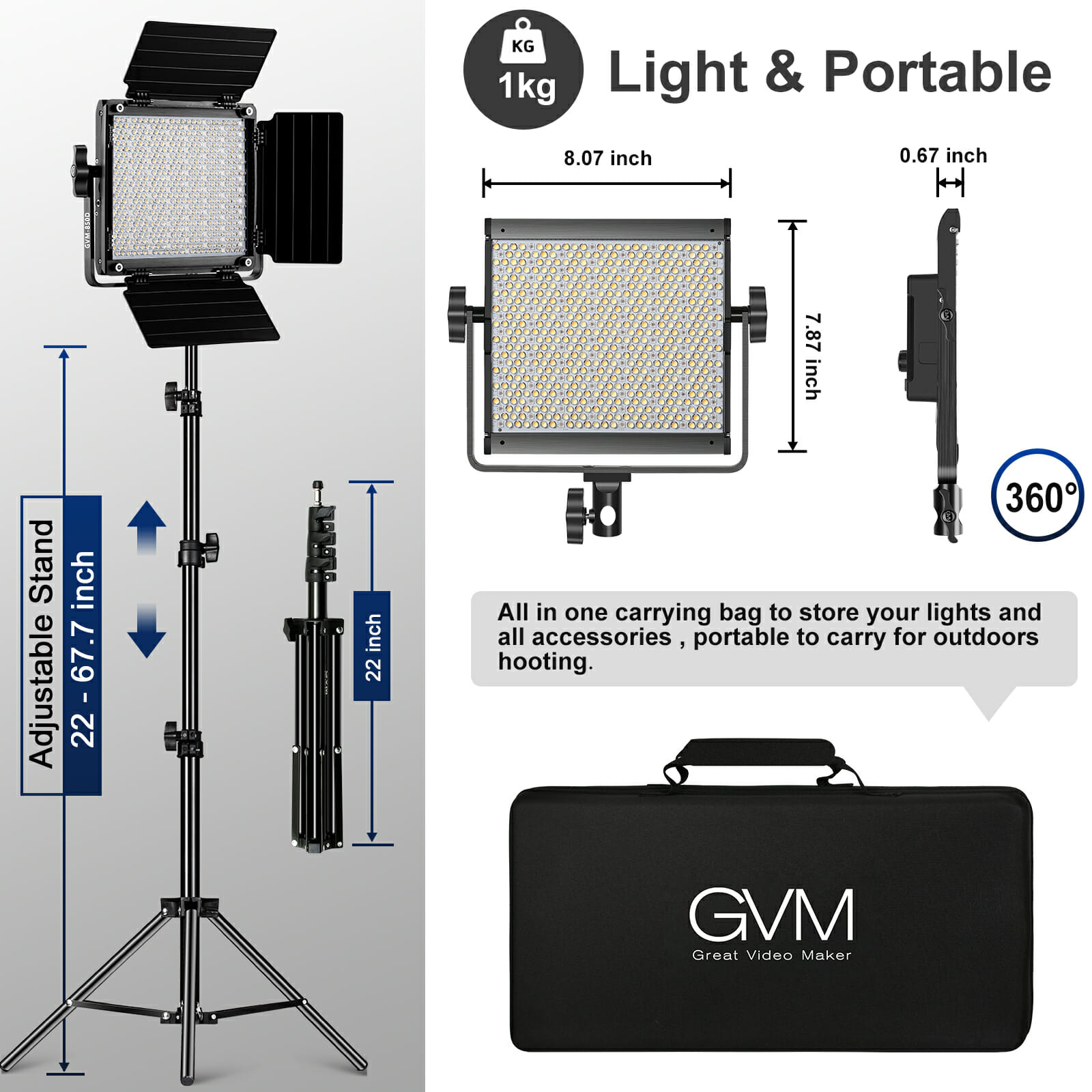 GVM 850D RGB LED Studio 3-Video Light Kit - 3