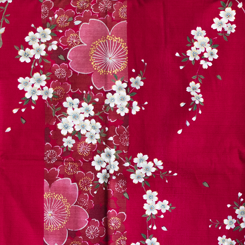 Yukata, röd blomma, kort modell - 2