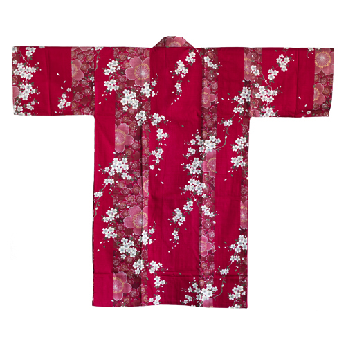 Yukata, röd blomma, kort modell