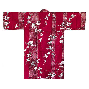 Yukata, röd blomma, kort modell
