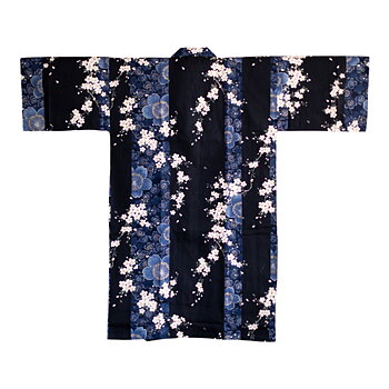 Yukata, blå blomma, kort modell