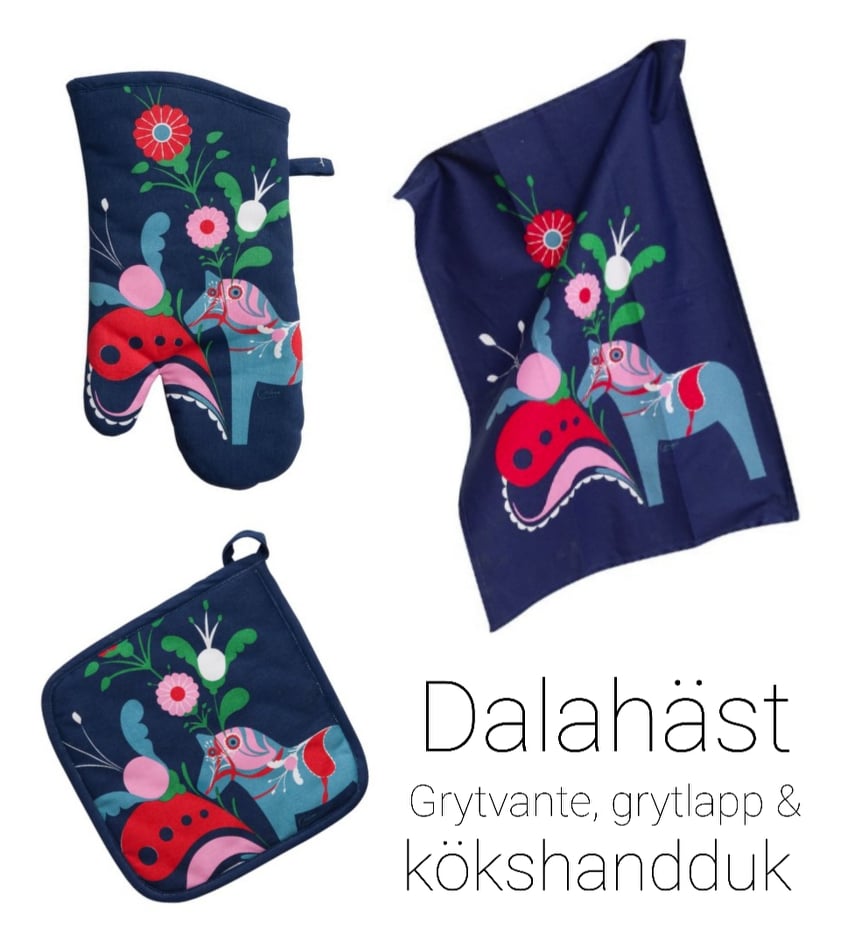 Paket Dalahäst Grytlapp, Grytvante & Kökshandduk