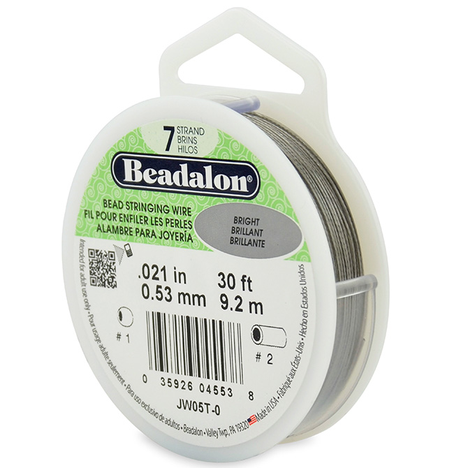 7 Strand Stainless Steel Bead Stringing Wire, .021 in (0.53 mm), Bright, 30 ft (9.2 m) Beadalon