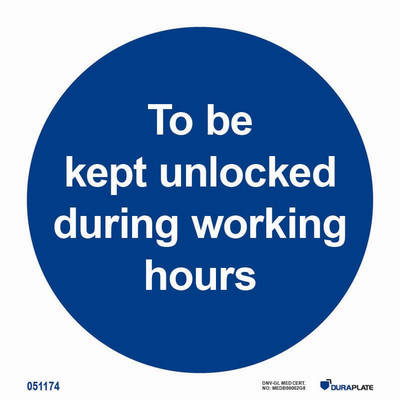 IMO-sign "To be kept unlocked during working hours" - IMPA 33.5806