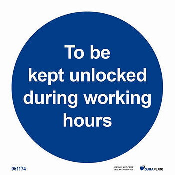 IMO-sign "To be kept unlocked during working hours" - IMPA 33.5806