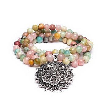 Mala Rose Quartz/ Amazonite/ Rhodonite + Lotus
