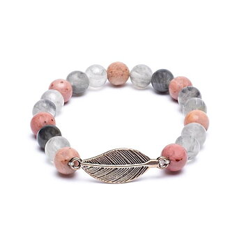 Mala/Bracelet Rhodonite/ Grey Quartz + Feather