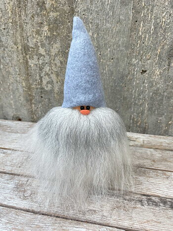 Skäggtomte 20 cm "Årets Färg Arctic Grey"-Mössa Islandsfår Ljusgrått Skägg