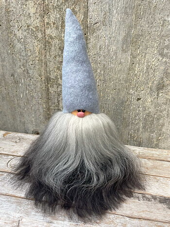 Stor Skäggtomte 30 cm "Årets Färg Arctic Grey"-Mössa Mörkgrått Skägg