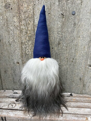 Handgjord Bamsetomte ca 60 cm Årets Färg-mössa True Blue Grått Skägg Islandsfår