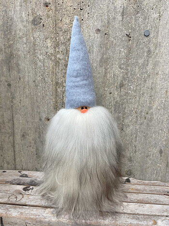 Bamsetomte 60 cm "Årets Färg Arctic Grey"-Mössa Islandsfår Grått Skägg