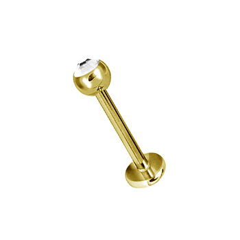 Labret i 1,2 mm guldpläterat kirurgiskt stål i hög kvalité med glittrig 3 mm stor kristall