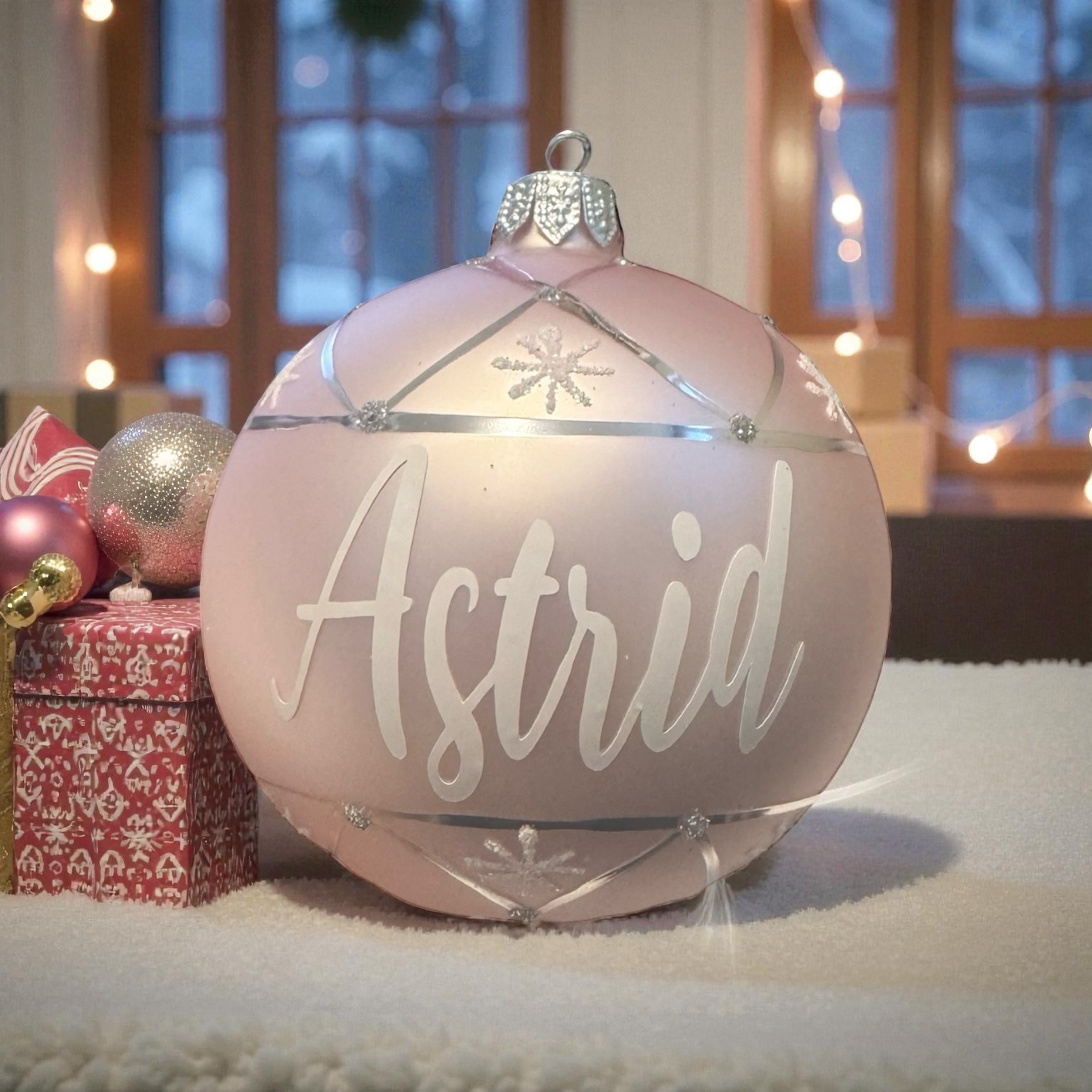 Julgranskula med namn | 8 cm | Rosa med mönster - 3