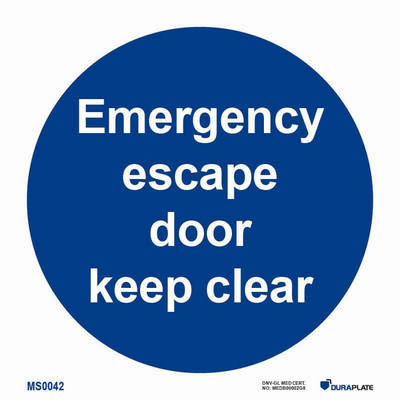 IMO-sign "Emergency escape door keep clear"