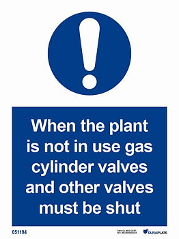 IMO-skylt "When plant is not in use gas cylinder valves and other valves must be shut" - IMPA 33.5873