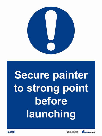IMO-skylt "Secure painter to strong point before launching" - IMPA 33.5875