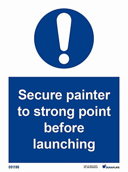 IMO-skylt "Secure painter to strong point before launching" - IMPA 33.5875