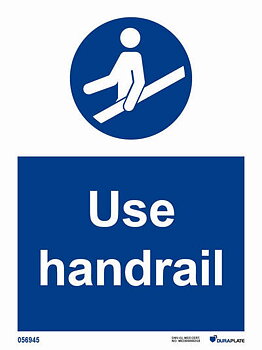 IMO-skylt "Use handrail"
