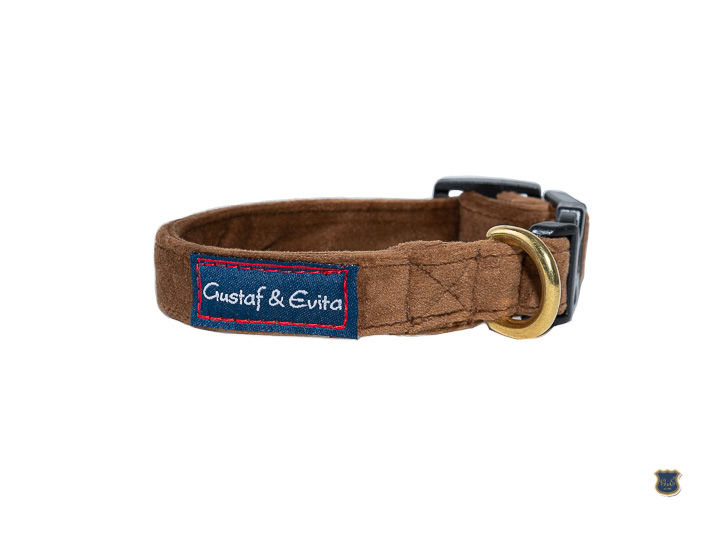 G&E  Snk Sammet ställbart halsband Choklad