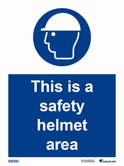 IMO-skylt "This is a safety helmet area - IMPA 33.5733