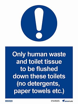 IMO-skylt "Only human waste and toilet tissue to be flushed down these toilets" - IMPA 33.5769