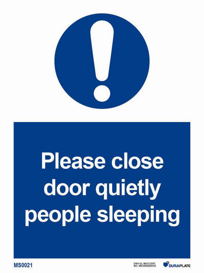 IMO-skylt "Please close door quietly people sleeping" - IMPA 33.5877