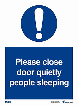 IMO-skylt "Please close door quietly people sleeping" - IMPA 33.5877
