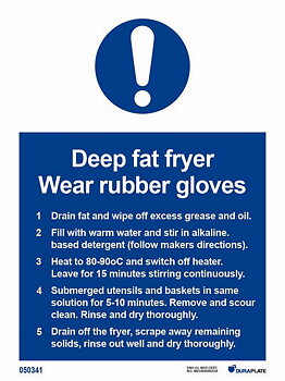 IMO-skylt "Deep fat fryer cleaning instructions wear rubber gloves" - IMPA 33.5762