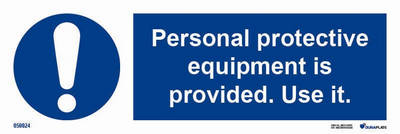 IMO-skylt "Personal protective equipment is provided. Use it." - IMPA 33.5678